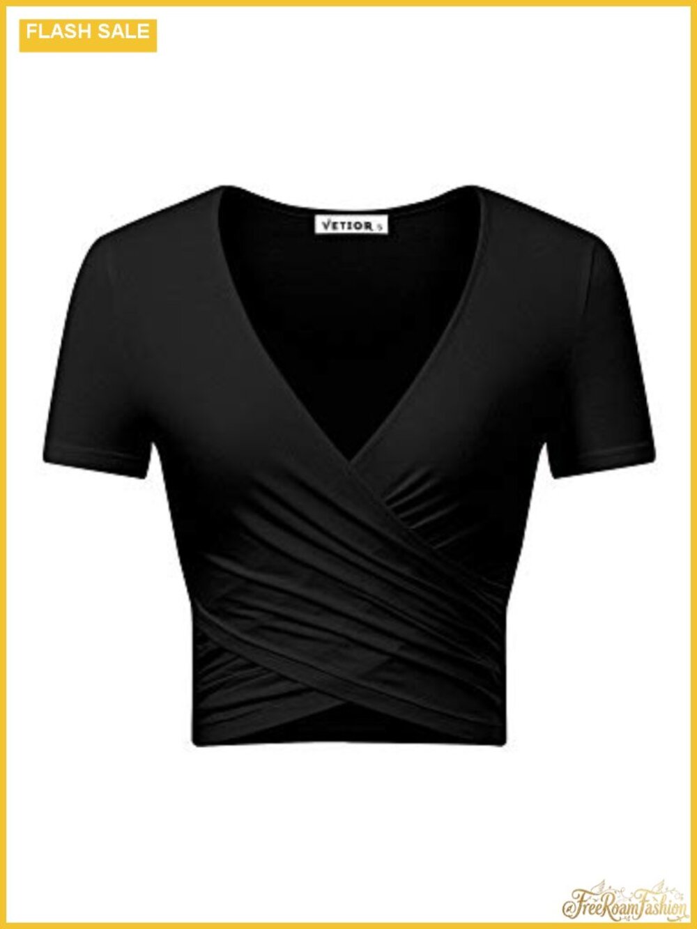 Women's Deep V Neck Crop Top Wrap Cross Front Short Sleeve Blouse